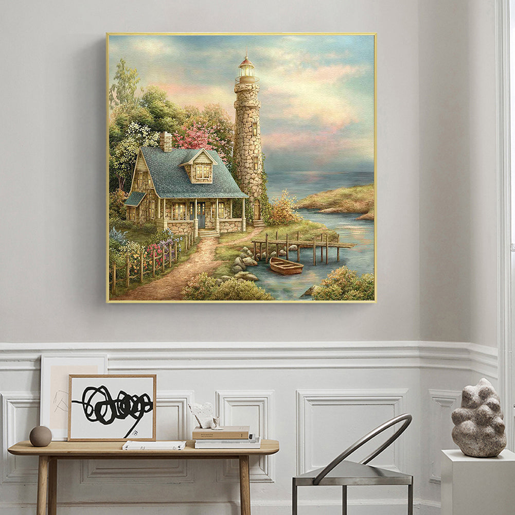 Lighthouse House - Full Round Drill Diamond Painting 50*50CM
