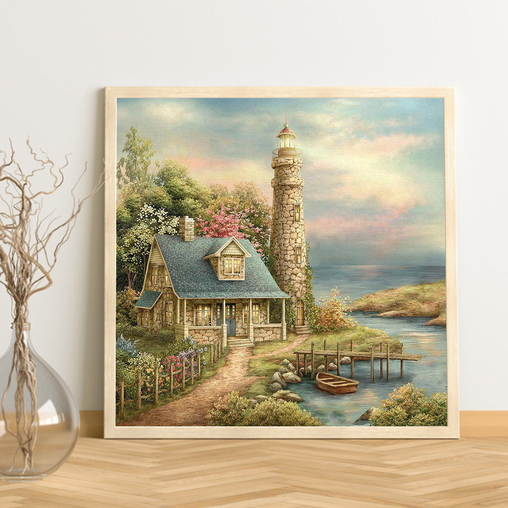 Lighthouse House - Full Round Drill Diamond Painting 50*50CM