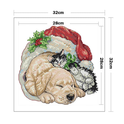 Christmas Cat And Dog - 11CT Counted Cross Stitch 32*32CM