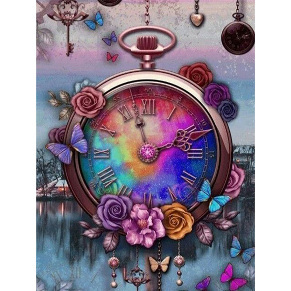 Beautiful Clock - Full Round Drill Diamond Painting 30*40CM