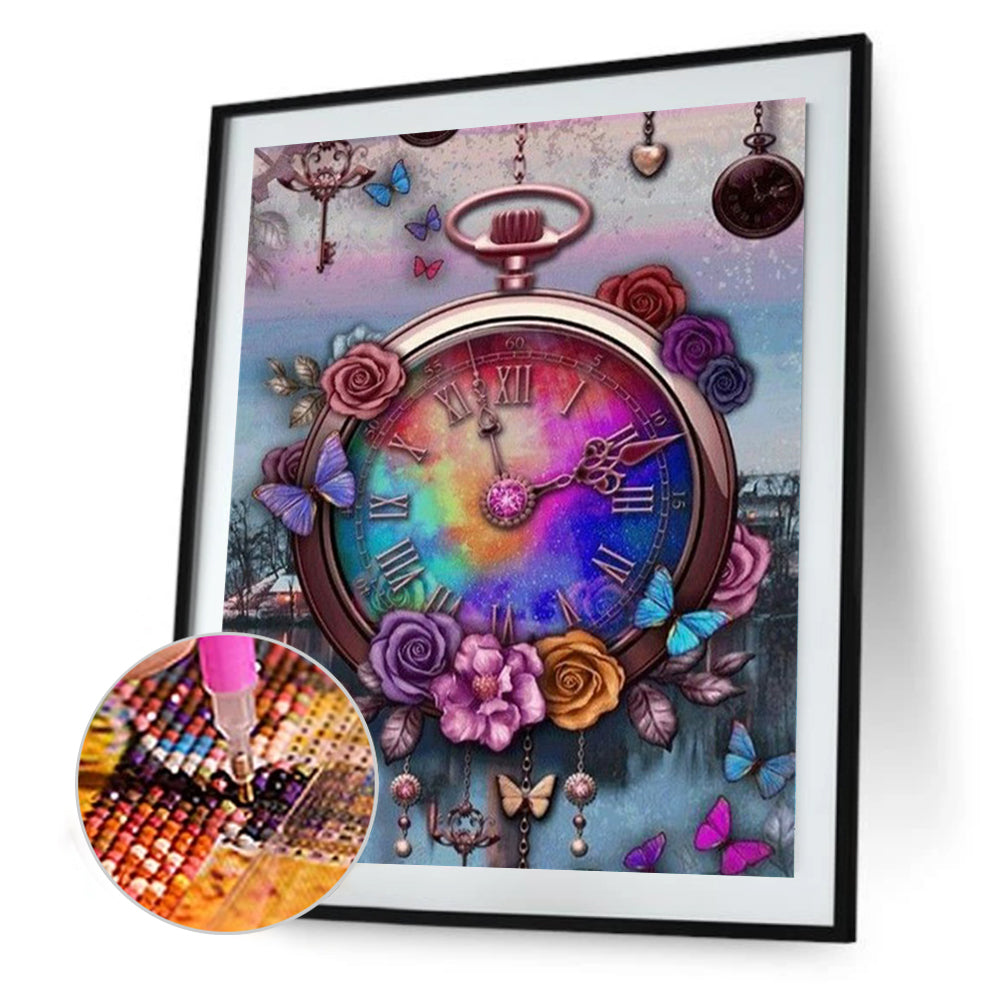 Beautiful Clock - Full Round Drill Diamond Painting 30*40CM