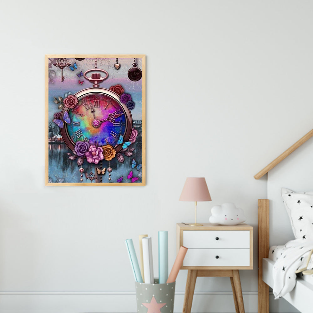 Beautiful Clock - Full Round Drill Diamond Painting 30*40CM
