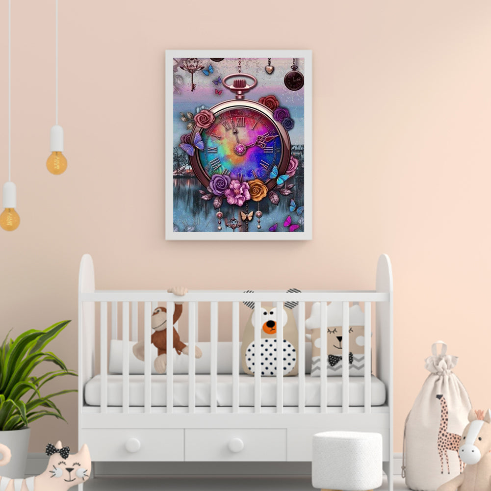 Beautiful Clock - Full Round Drill Diamond Painting 30*40CM
