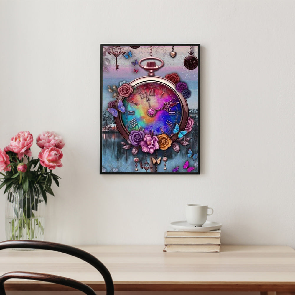 Beautiful Clock - Full Round Drill Diamond Painting 30*40CM