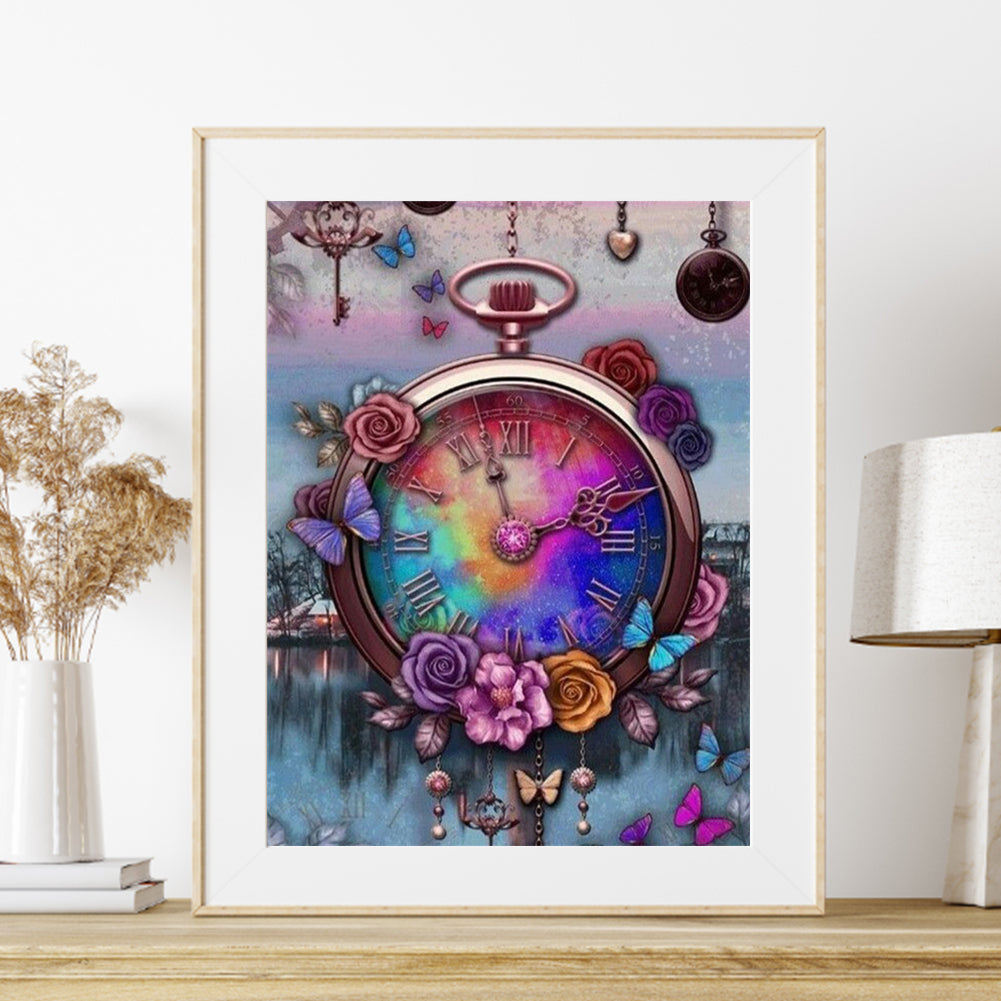 Beautiful Clock - Full Round Drill Diamond Painting 30*40CM