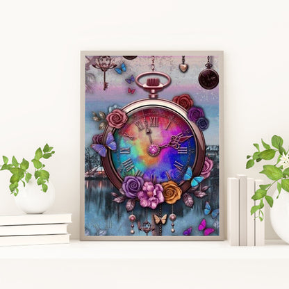 Beautiful Clock - Full Round Drill Diamond Painting 30*40CM