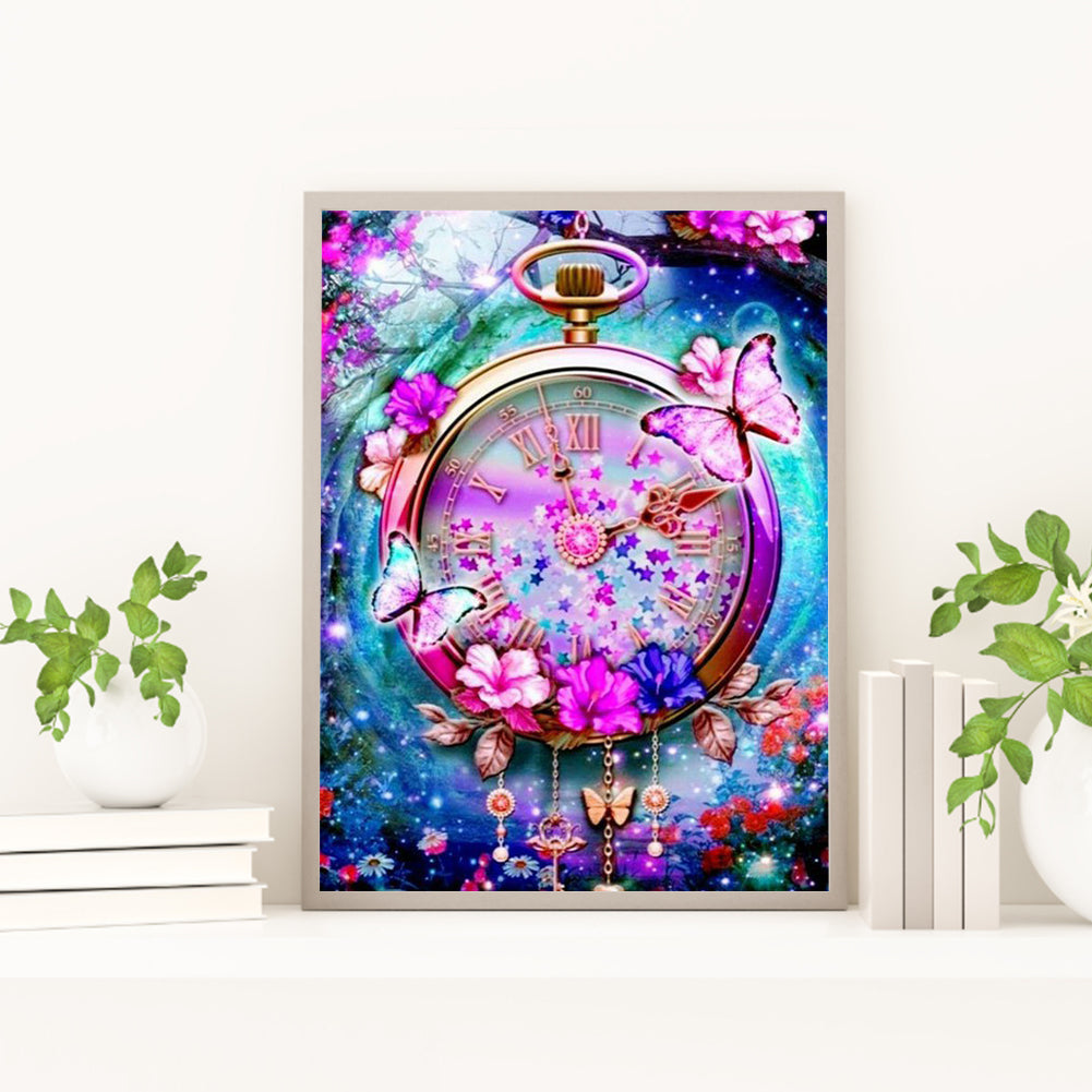 Beautiful Clock - Full Round Drill Diamond Painting 30*40CM