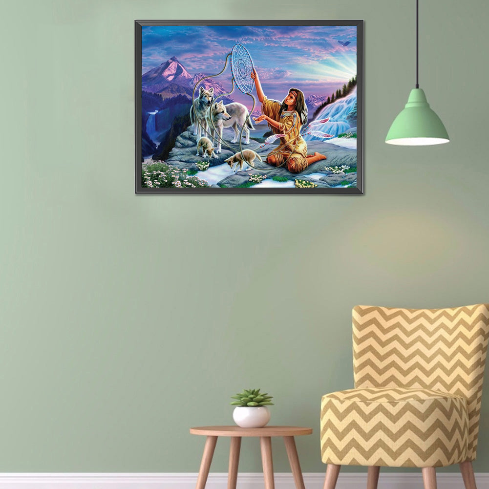 Wolf Dream Catcher - Full Round Drill Diamond Painting 40*30CM