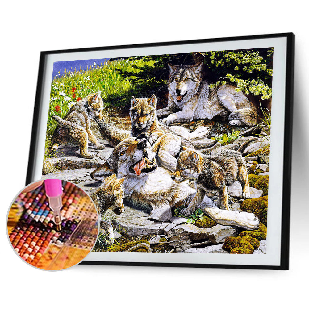 Wolf Family - Full Round Drill Diamond Painting 50*40CM
