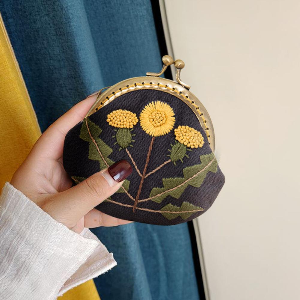 3pcs DIY Dandelion Embroidered Clutch Women Snap Coin Purse Bags Kits