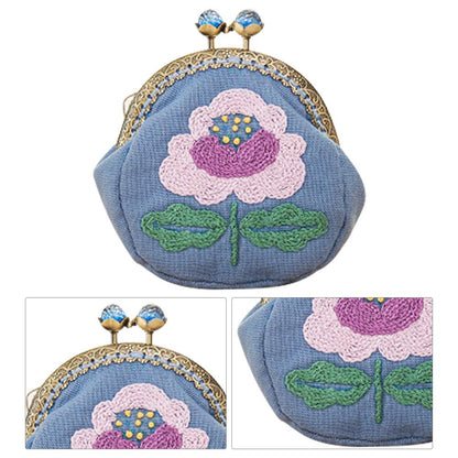 3pcs DIY Flowers Embroidered Clutch Women Snap Coin Purse Bags Kits