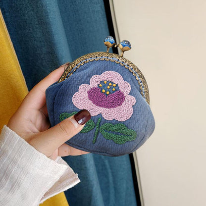 3pcs DIY Flowers Embroidered Clutch Women Snap Coin Purse Bags Kits