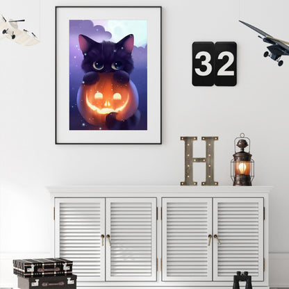 Halloween Pumpkin Cat - Full Square Drill Diamond Painting 30*40CM
