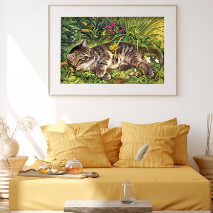Cat Playing Butterfly - Full Square Drill Diamond Painting 30*40CM