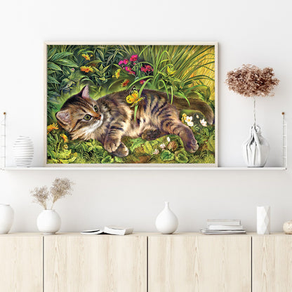 Cat Playing Butterfly - Full Square Drill Diamond Painting 30*40CM