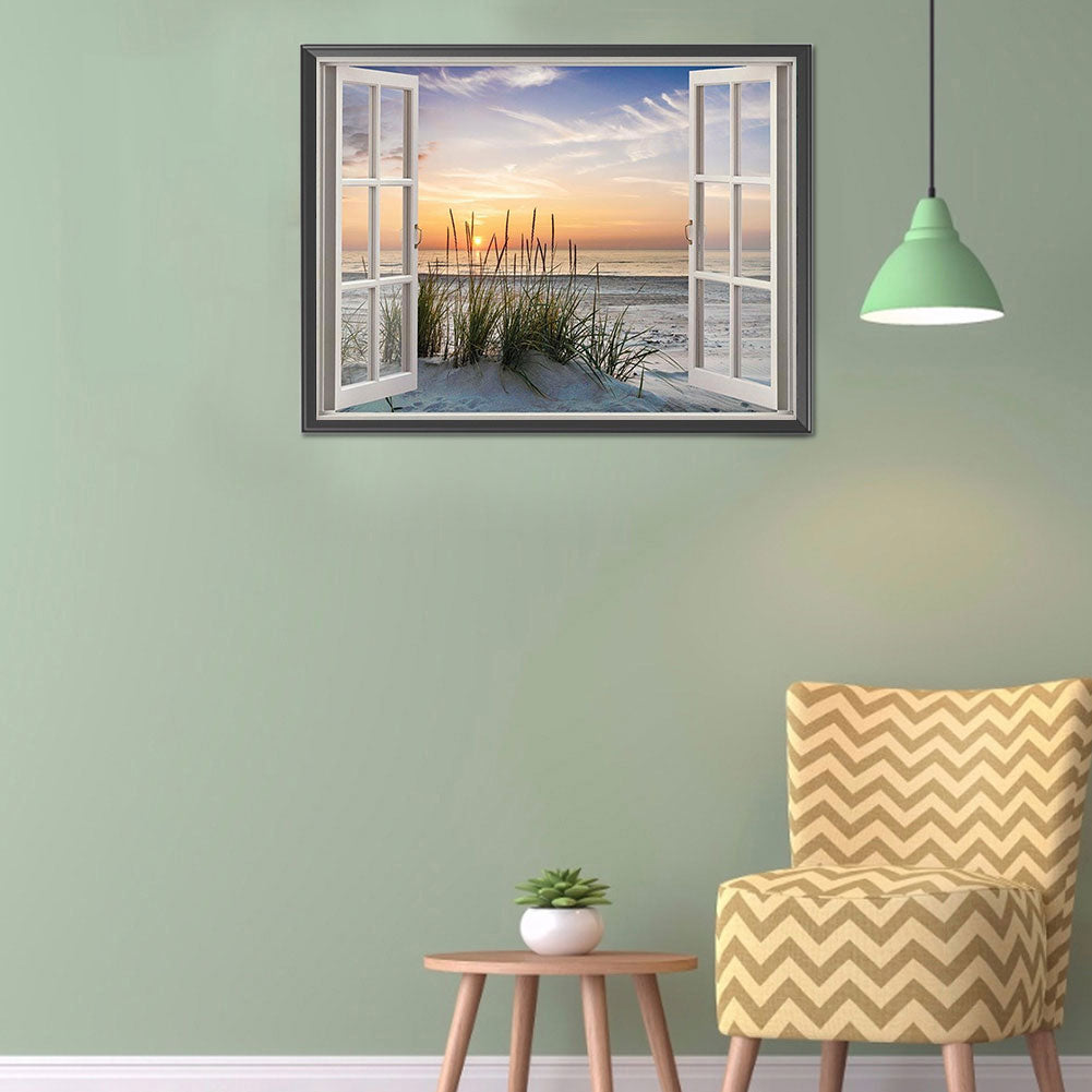 Beach Outside The Window - Full Round Drill Diamond Painting 40*30CM