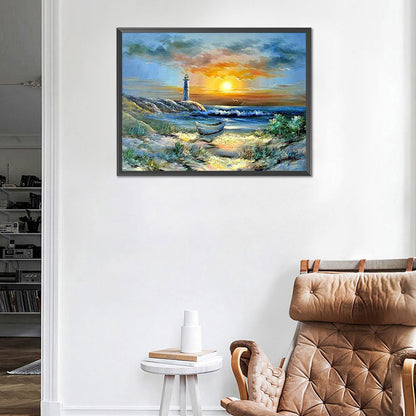 Seaside Lighthouse Sunset - Full Round Drill Diamond Painting 40*30CM