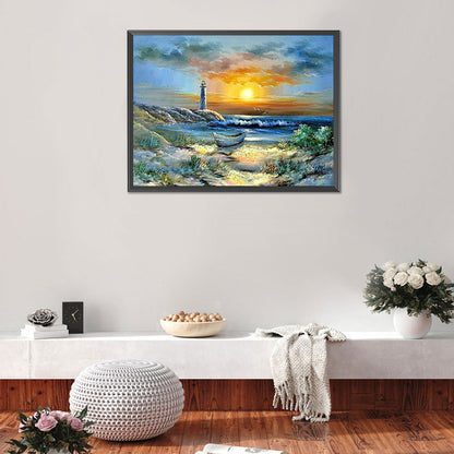 Seaside Lighthouse Sunset - Full Round Drill Diamond Painting 40*30CM