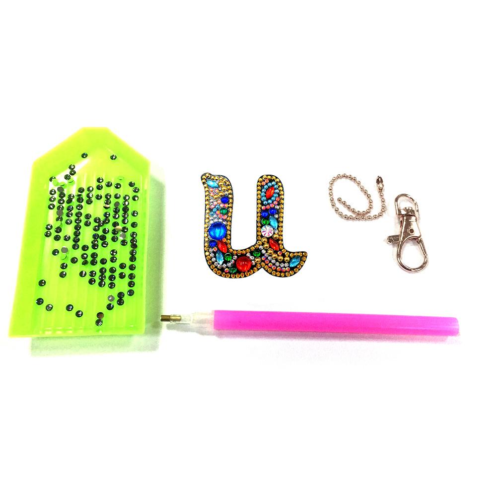 DIY Key Chain Diamond Painting Letters Women Bag Keyring Pendant Gift (A)