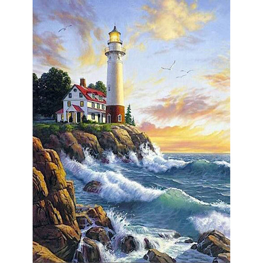 Sunset Lighthouse - Full Round Drill Diamond Painting 50*60CM