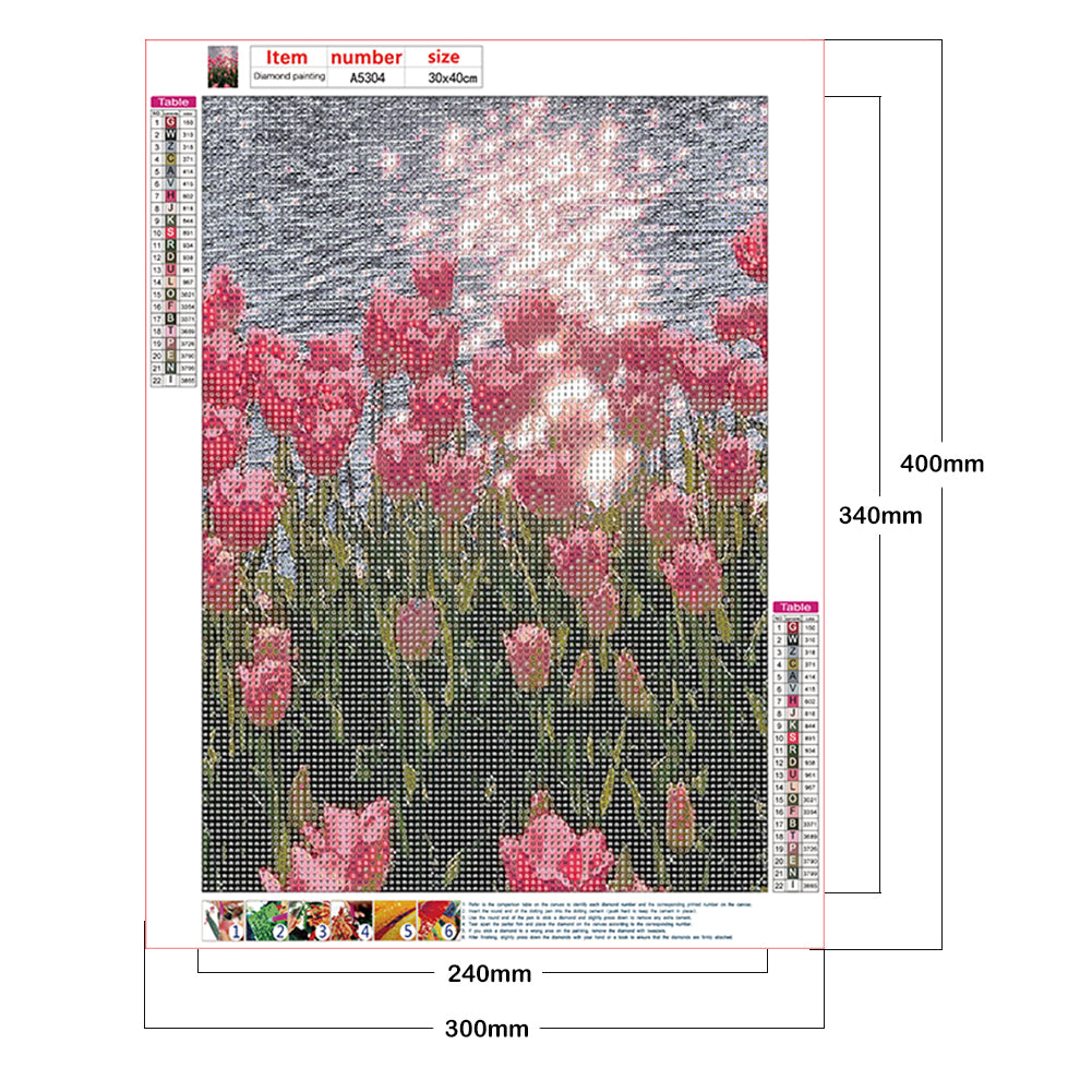 Pink Tulips - Full Round Drill Diamond Painting 30*40CM