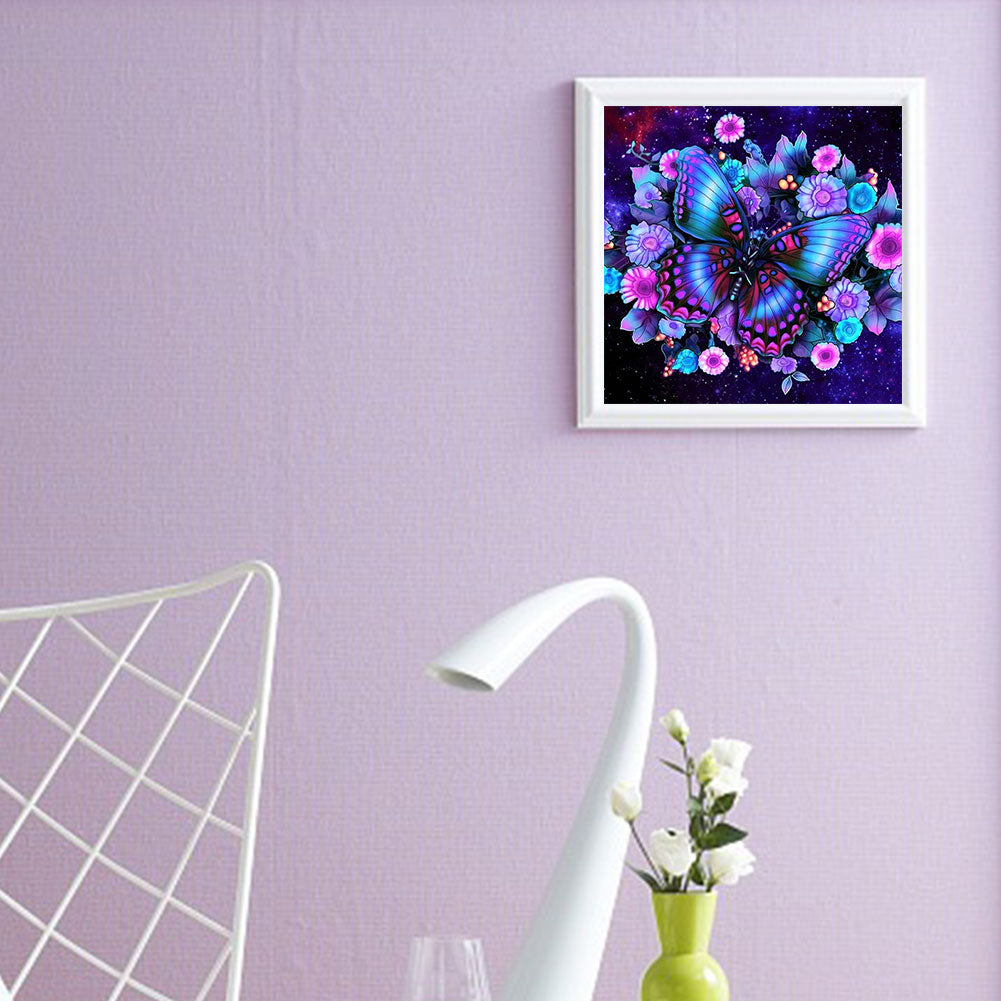 Purple Flower Butterfly - Full Round Drill Diamond Painting 40*40CM