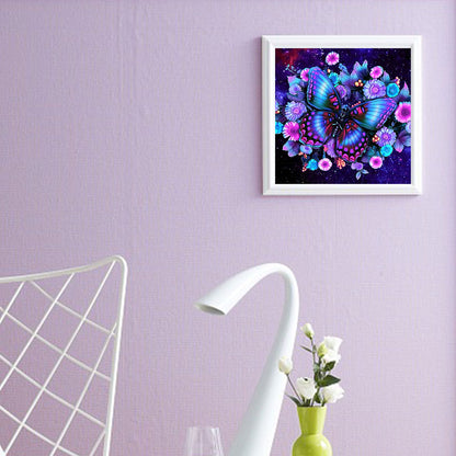 Purple Flower Butterfly - Full Round Drill Diamond Painting 40*40CM