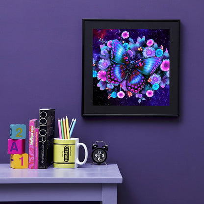 Purple Flower Butterfly - Full Round Drill Diamond Painting 40*40CM