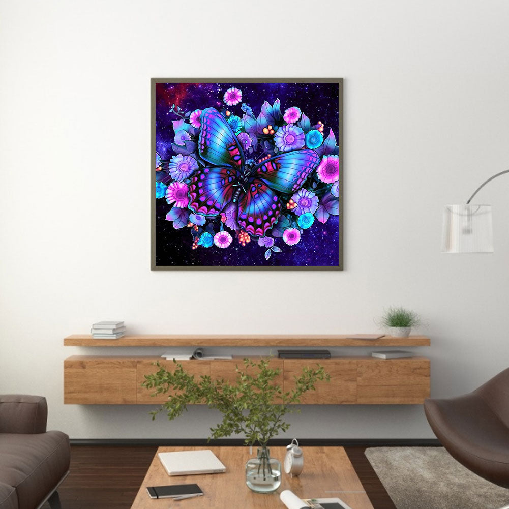 Purple Flower Butterfly - Full Round Drill Diamond Painting 40*40CM