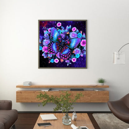Purple Flower Butterfly - Full Round Drill Diamond Painting 40*40CM