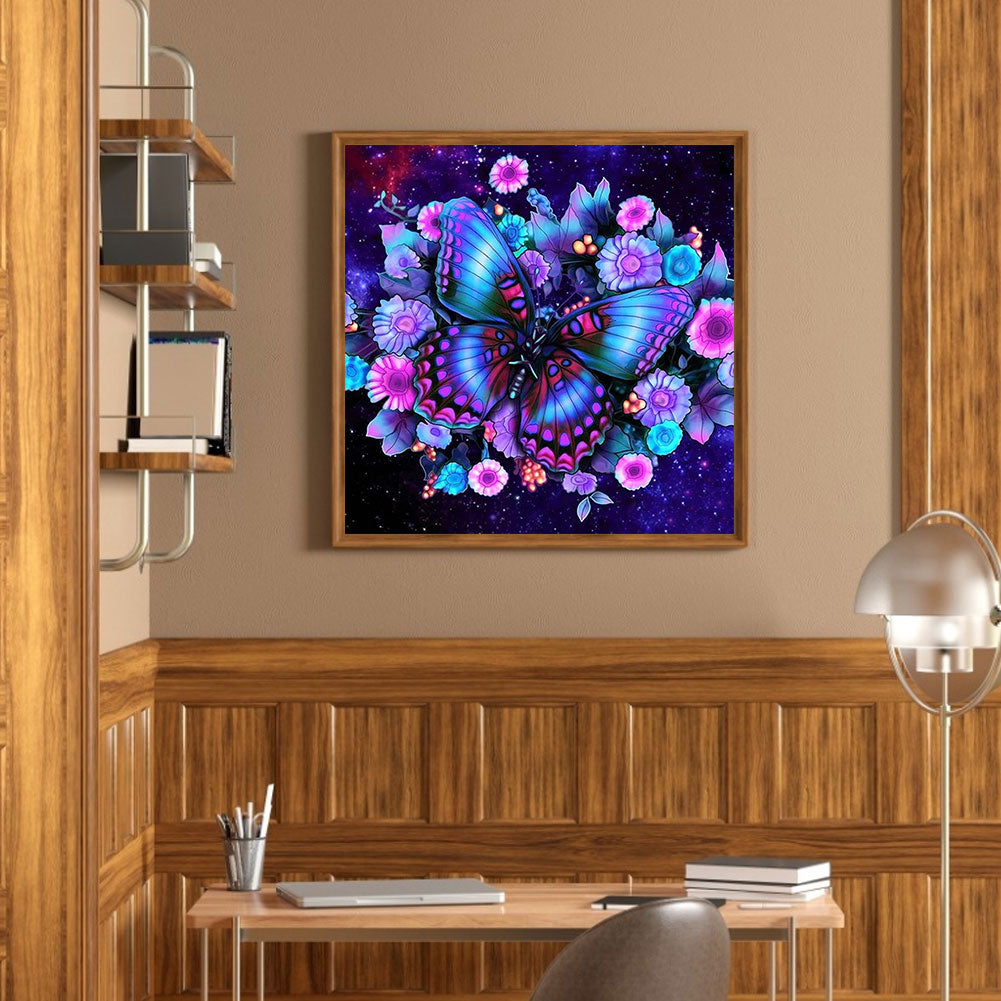 Purple Flower Butterfly - Full Round Drill Diamond Painting 40*40CM