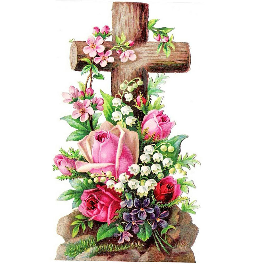 Flower Cross - Full Round Drill Diamond Painting 30*40CM