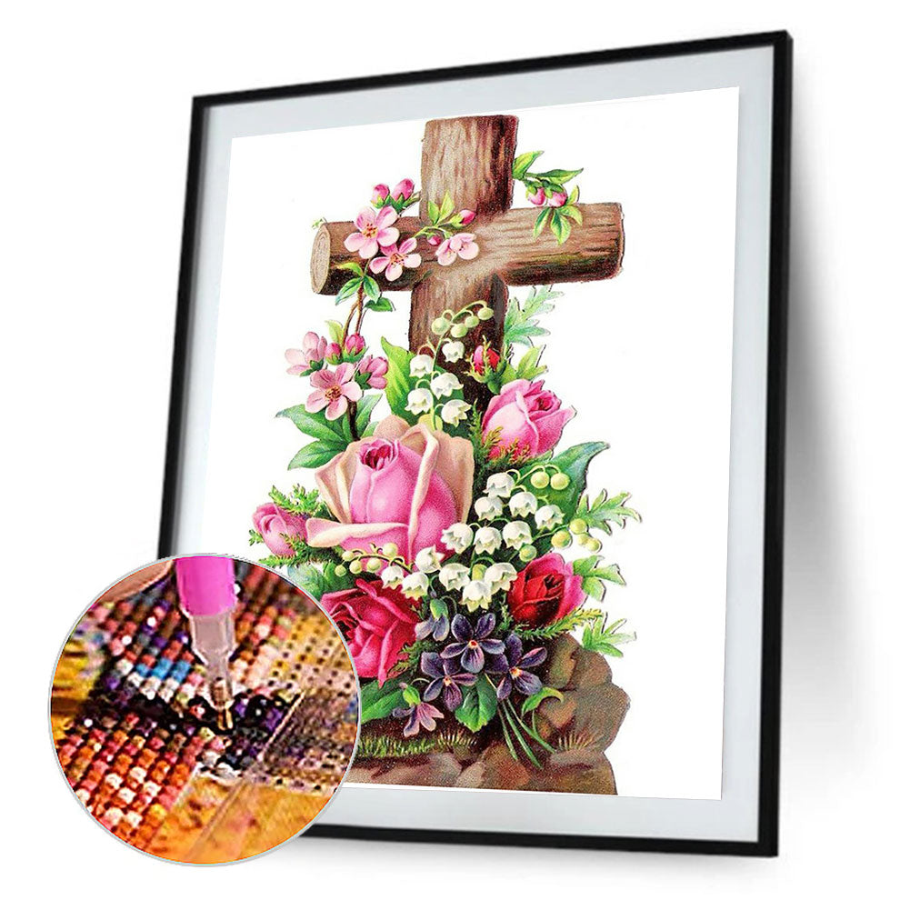 Flower Cross - Full Round Drill Diamond Painting 30*40CM