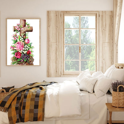 Flower Cross - Full Round Drill Diamond Painting 30*40CM