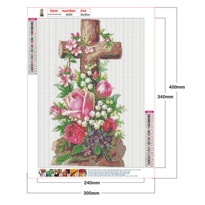 Flower Cross - Full Round Drill Diamond Painting 30*40CM