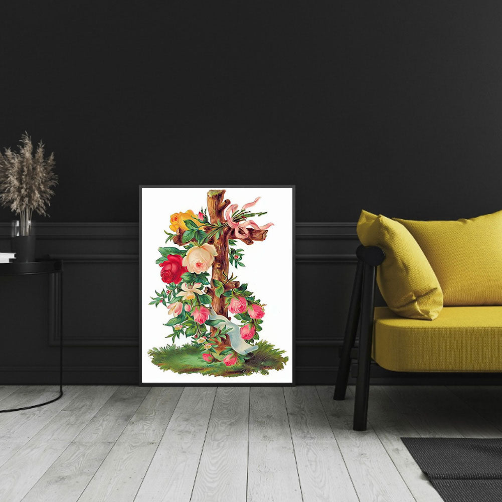 Flower Cross - Full Round Drill Diamond Painting 30*40CM