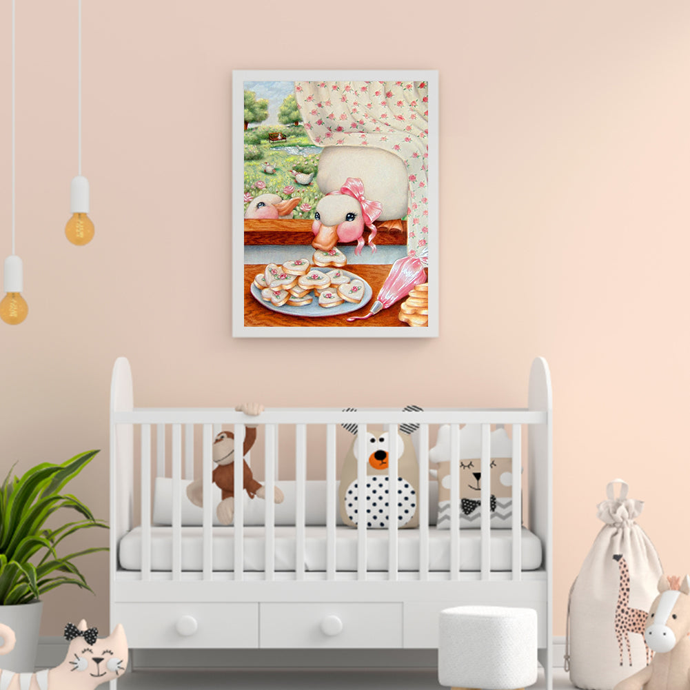 Pink Big White Goose - Full Round Drill Diamond Painting 30*40CM