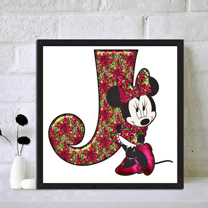 Mickey Mouse Letter J - Full Round Drill Diamond Painting 30*30CM