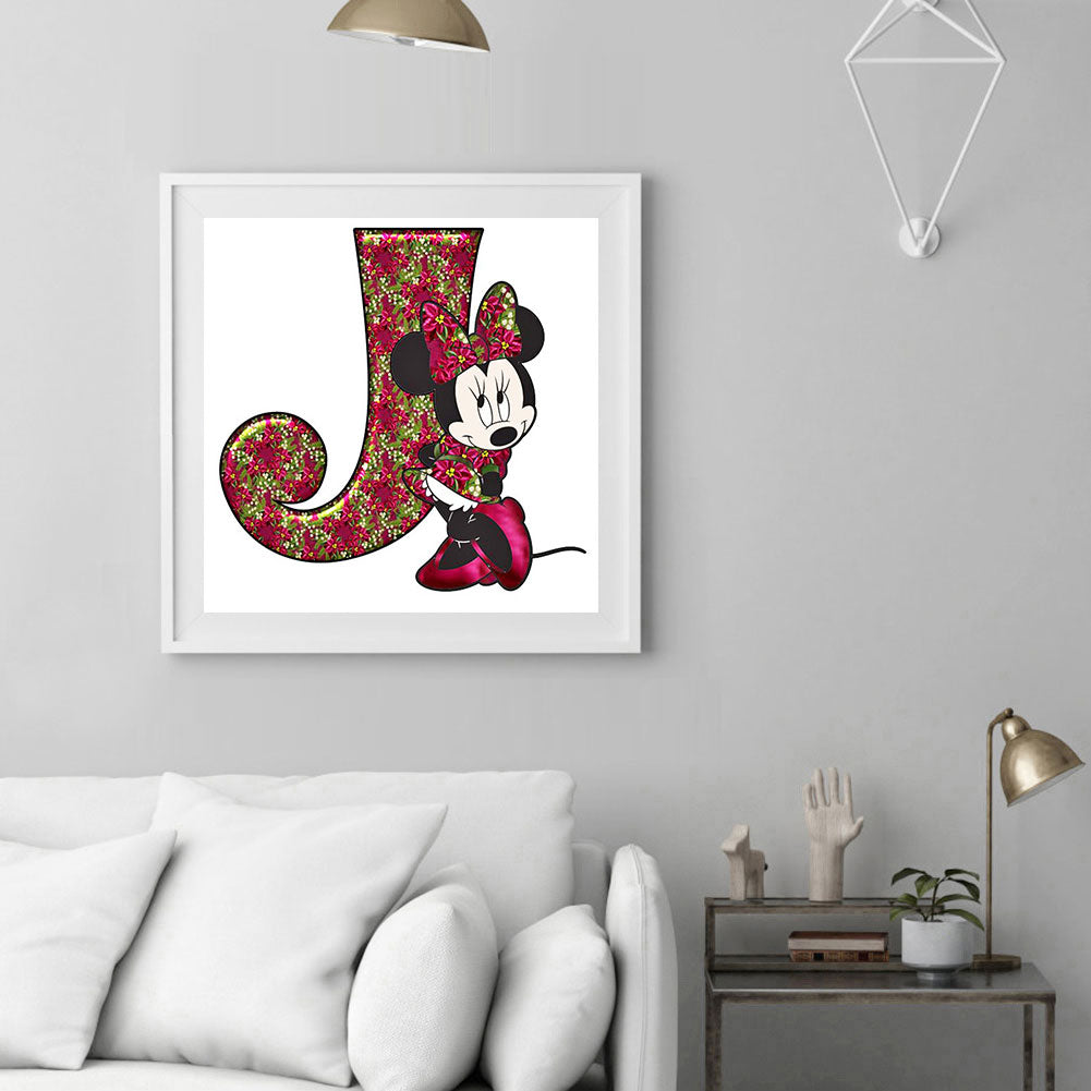 Mickey Mouse Letter J - Full Round Drill Diamond Painting 30*30CM