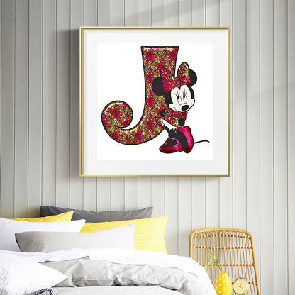 Mickey Mouse Letter J - Full Round Drill Diamond Painting 30*30CM