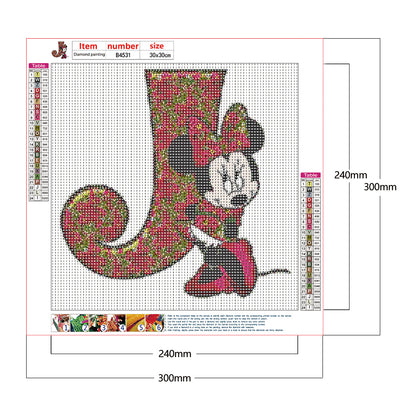 Mickey Mouse Letter J - Full Round Drill Diamond Painting 30*30CM