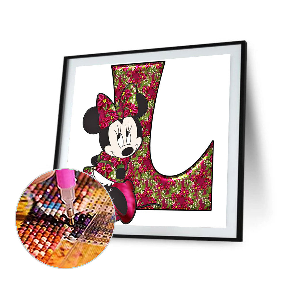 Mickey Mouse Letter L - Full Round Drill Diamond Painting 30*30CM