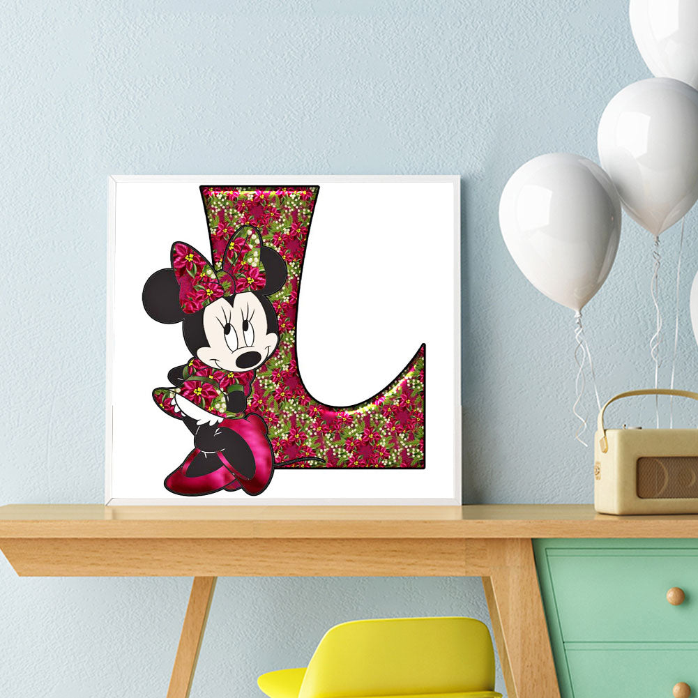 Mickey Mouse Letter L - Full Round Drill Diamond Painting 30*30CM