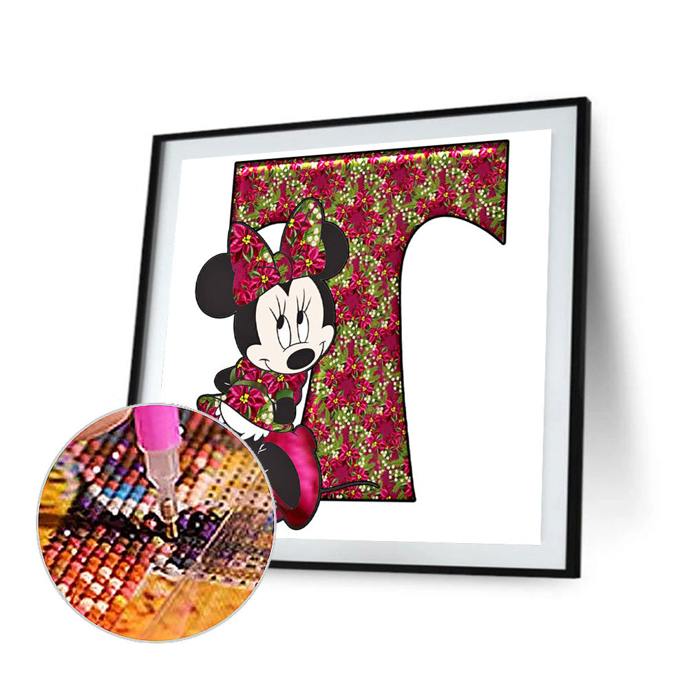 Mickey Mouse Letter T - Full Round Drill Diamond Painting 30*30CM