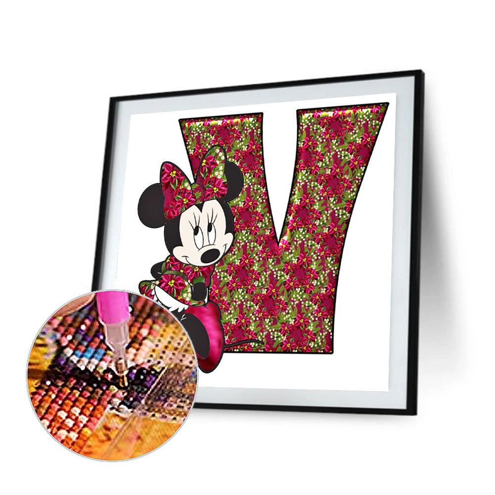 Mickey Mouse Letter V - Full Round Drill Diamond Painting 30*30CM