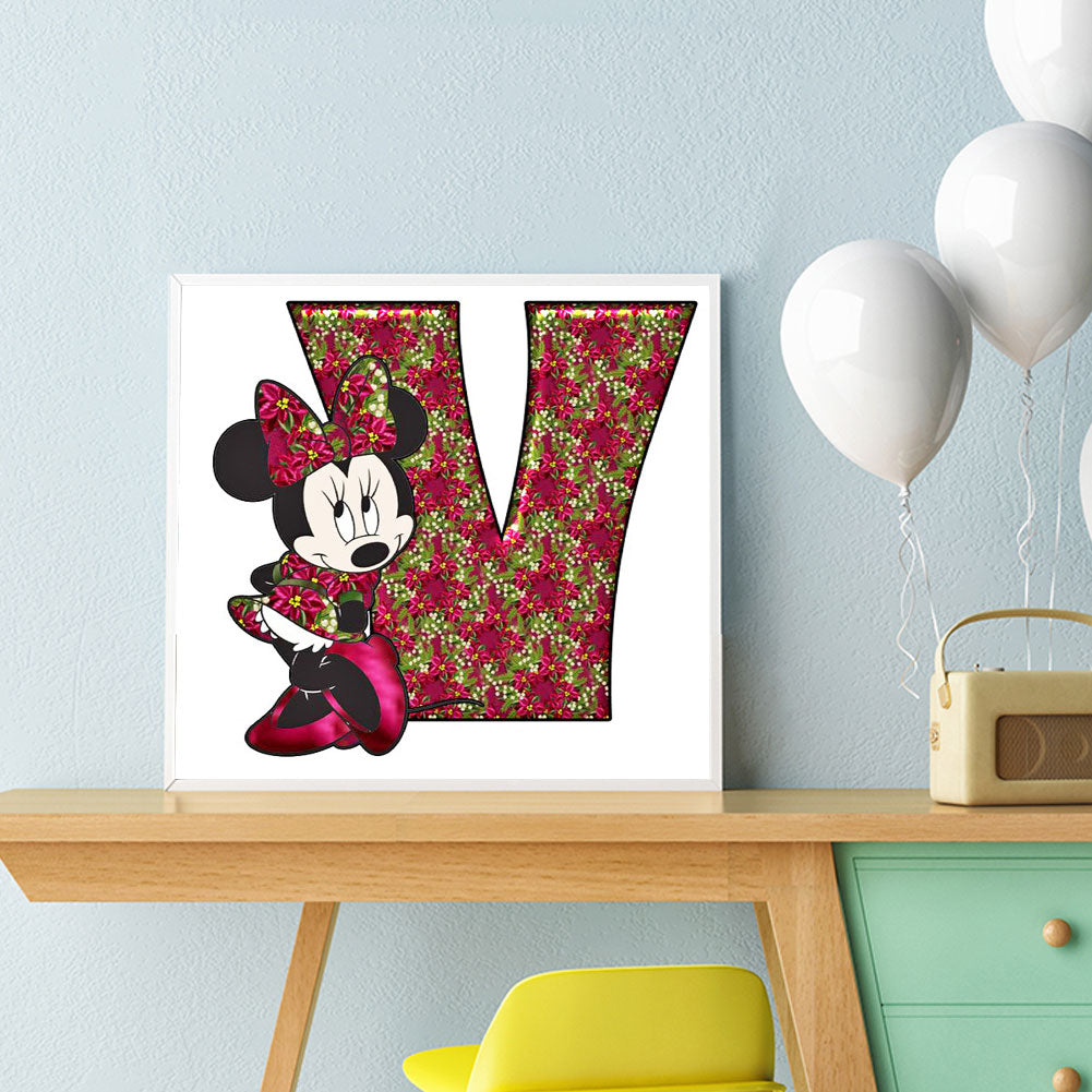 Mickey Mouse Letter V - Full Round Drill Diamond Painting 30*30CM