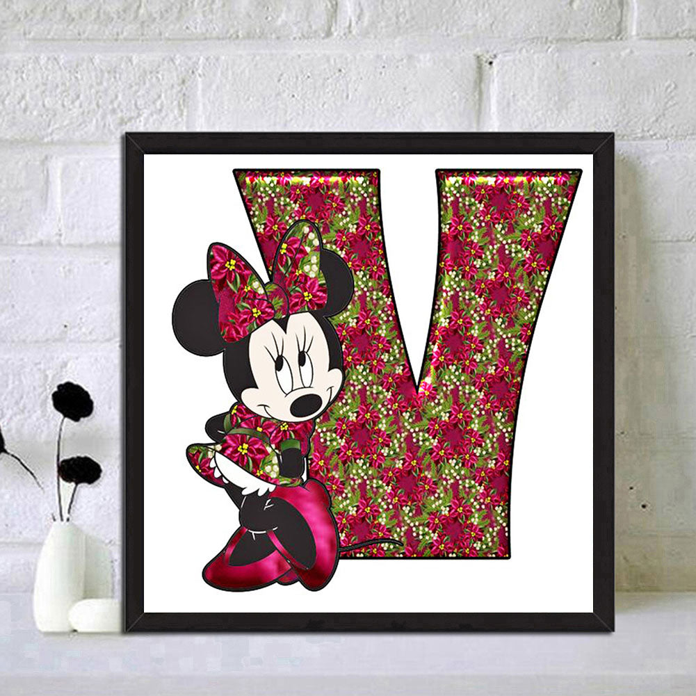 Mickey Mouse Letter V - Full Round Drill Diamond Painting 30*30CM