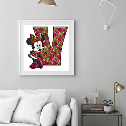 Mickey Mouse Letter V - Full Round Drill Diamond Painting 30*30CM