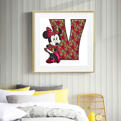 Mickey Mouse Letter V - Full Round Drill Diamond Painting 30*30CM