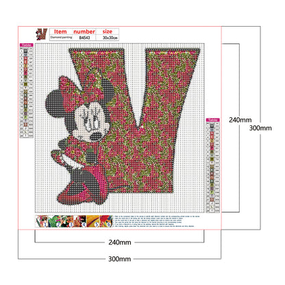 Mickey Mouse Letter V - Full Round Drill Diamond Painting 30*30CM